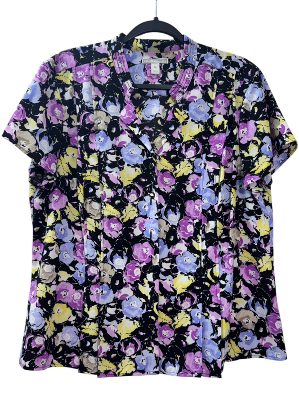 DANA BUCHMAN Black Floral Short Sleeve Blouse
